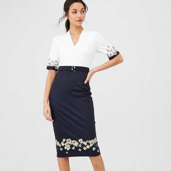 💥LAST 1💥NWT TED BAKER V NECK BODYCON DRESS - Picture 1 of 9